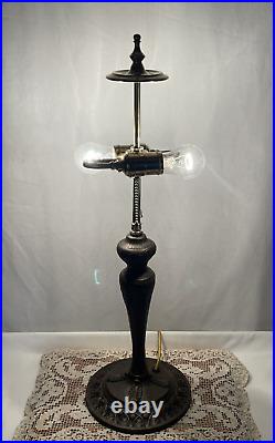 Antique Arts Crafts Deco Table Lamp For Reverse Painted Slag Stained Glass Shade