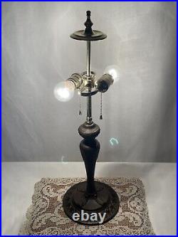 Antique Arts Crafts Deco Table Lamp For Reverse Painted Slag Stained Glass Shade