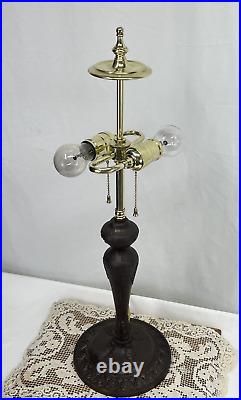 Antique Arts Crafts Deco Table Lamp For Reverse Painted Slag Stained Glass Shade