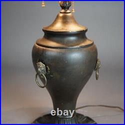 Antique Arts & Crafts Egyptian Revival Bradley & Hubbard School Slag Glass Lamp