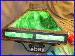 Antique Arts & Crafts Era Square Frame Slag Glass Hanging Oil Lampfor Restor