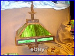 Antique Arts & Crafts Era Square Frame Slag Glass Hanging Oil Lampfor Restor