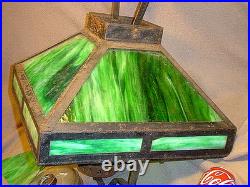 Antique Arts & Crafts Era Square Frame Slag Glass Hanging Oil Lampfor Restor