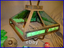 Antique Arts & Crafts Era Square Frame Slag Glass Hanging Oil Lampfor Restor