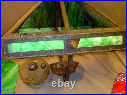 Antique Arts & Crafts Era Square Frame Slag Glass Hanging Oil Lampfor Restor