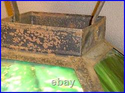 Antique Arts & Crafts Era Square Frame Slag Glass Hanging Oil Lampfor Restor Antique Arts & Crafts Era Square Frame Slag Glass Hanging Oil Lampfor Restor