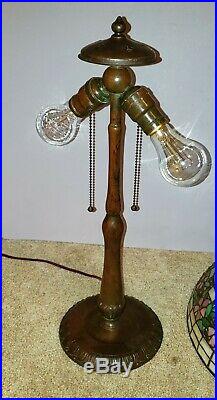 Antique Arts & Crafts Handel Leaded Slag Stained Glass Table Lamp