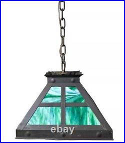 Antique Arts & Crafts Hanging Lamp Chandelier Copper & Slag Glass 3-Light 16L Antique Arts & Crafts Hanging Lamp Chandelier Copper & Slag Glass 3-Light 16L