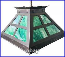 Antique Arts & Crafts Hanging Lamp Chandelier Copper & Slag Glass 3-Light 16L Antique Arts & Crafts Hanging Lamp Chandelier Copper & Slag Glass 3-Light 16L