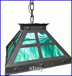 Antique Arts & Crafts Hanging Lamp Chandelier Copper & Slag Glass 3-Light 16L