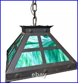 Antique Arts & Crafts Hanging Lamp Chandelier Copper & Slag Glass 3-Light 16L Antique Arts & Crafts Hanging Lamp Chandelier Copper & Slag Glass 3-Light 16L