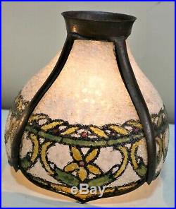 Antique Arts & Crafts John Morgan Slag Glass Reverse Painted Shades 1 Pair
