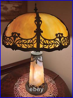 Antique Arts & Crafts Lamp Cream Slag Glass Miller Co (top) Shades Married Base