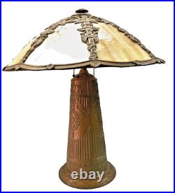 Antique Arts & Crafts Large B&H Bradley & Hubbard Slag Glass Lamp -Leaves Design