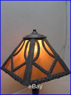 Antique Arts Crafts Leaded 6 Panel Caramel Slag Glass Lamp Shade Gorgeous Glow