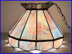 Antique Arts & Crafts Leaded Slag Glass Lamp Shade Light Fixture 12 Panel 15.5x