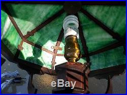 Antique Arts/ Crafts Mahogony 8 Panel Lamp (Green Slag Glass Panels)
