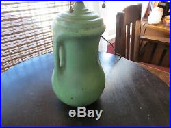 Antique Arts & Crafts Matte Green Pottery Lamp with Slag Glass Shade Weller McCoy