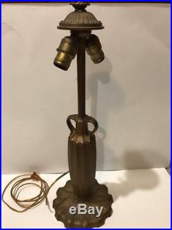 Antique Arts & Crafts Mission Royal Lamp Slag Glass Dual Light Table Lamp Base