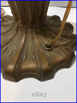 Antique Arts & Crafts Mission Royal Lamp Slag Glass Dual Light Table Lamp Base