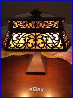 Antique Arts & Crafts Mission Slag Glass Bankers Student Desk Lamp Adjustable