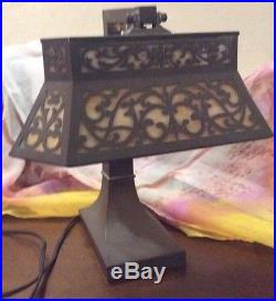 Antique Arts & Crafts Mission Slag Glass Bankers Student Desk Lamp Adjustable