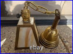 Antique Arts Crafts Mission Style Slag Glass Brass Hanging Chain Light