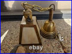 Antique Arts Crafts Mission Style Slag Glass Brass Hanging Chain Light