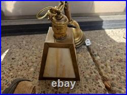 Antique Arts Crafts Mission Style Slag Glass Brass Hanging Chain Light