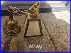 Antique Arts Crafts Mission Style Slag Glass Brass Hanging Chain Light