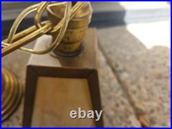 Antique Arts Crafts Mission Style Slag Glass Brass Hanging Chain Light