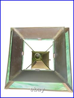 Antique Arts Crafts Mission Table Lamp Green Slag Glass Brass