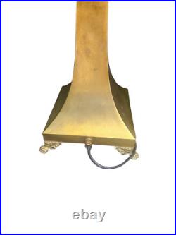 Antique Arts Crafts Mission Table Lamp Green Slag Glass Brass