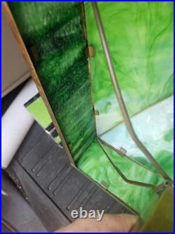 Antique Arts Crafts Mission Table Lamp Green Slag Glass Brass