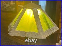 Antique Arts & Crafts Nouveau 6-panel Green Slag Glass Table Lamp 17 Tall