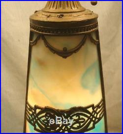 Antique Arts & Crafts, Nouveau, Slag Glass Panel Lighthouse Lamp. Handel, B&H Era