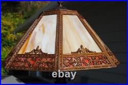 Antique Arts & Crafts Octagon Slag Glass Table Lamp