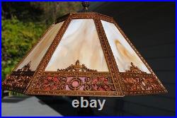 Antique Arts & Crafts Octagon Slag Glass Table Lamp