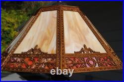 Antique Arts & Crafts Octagon Slag Glass Table Lamp