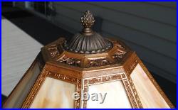 Antique Arts & Crafts Octagon Slag Glass Table Lamp