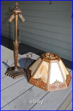 Antique Arts & Crafts Octagon Slag Glass Table Lamp