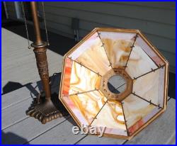 Antique Arts & Crafts Octagon Slag Glass Table Lamp