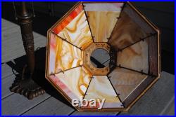 Antique Arts & Crafts Octagon Slag Glass Table Lamp
