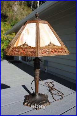 Antique Arts & Crafts Octagon Slag Glass Table Lamp
