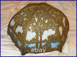 Antique Arts Crafts Period Slag Glass 12 Panel Lamp Shade Oriental Motif