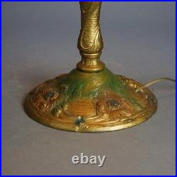 Antique Arts & Crafts Royal Polychromed & Caramel Slag Glass Lamp C1920