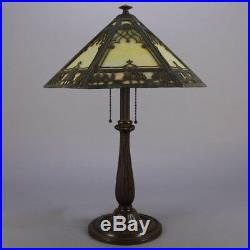 Antique Arts & Crafts Scenic Bradley and Hubbard School Slag Glass Lamp