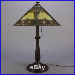 Antique Arts & Crafts Scenic Bradley and Hubbard School Slag Glass Lamp