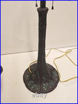 Antique Arts & Crafts Signed Rainaud Japanese Garden Slag Glass Panel Lamp
