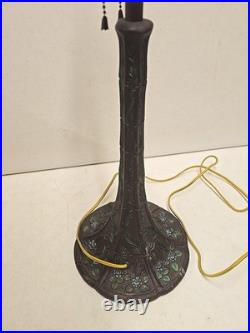 Antique Arts & Crafts Signed Rainaud Japanese Garden Slag Glass Panel Lamp